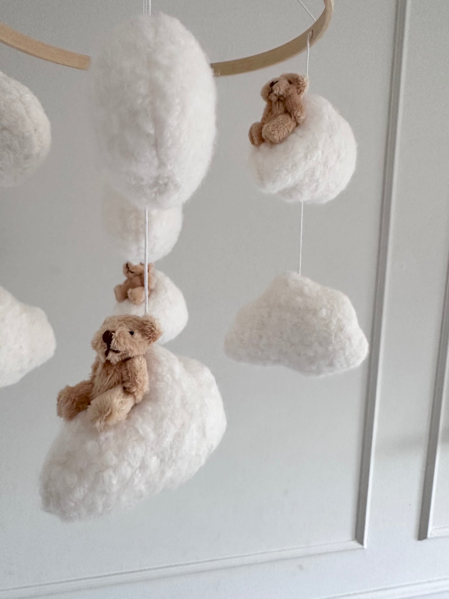 BABY BEARS cot mobile. Handcrafted with soft boucle fabric.