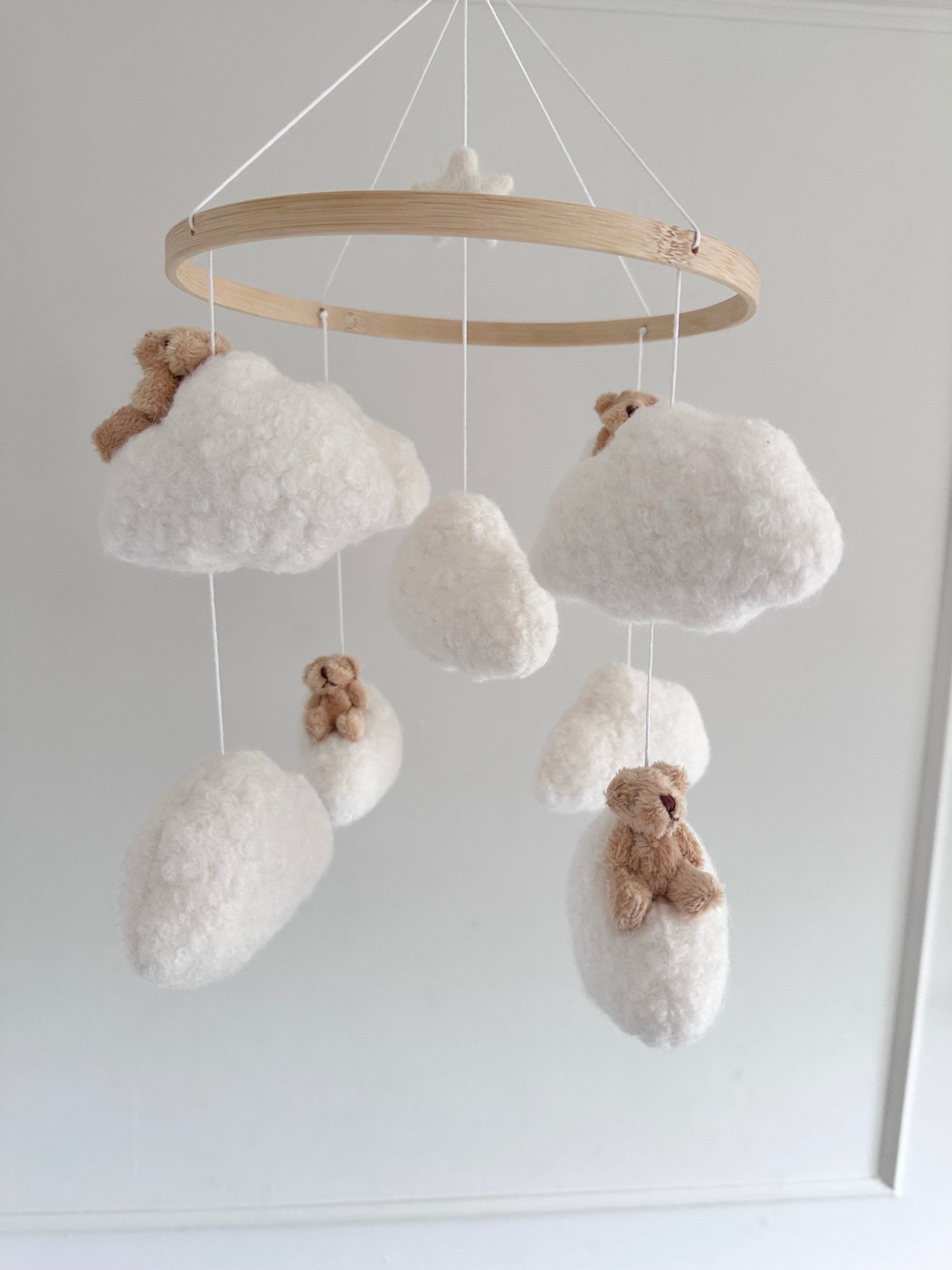 BABY BEARS cot mobile. Handcrafted with soft boucle fabric.