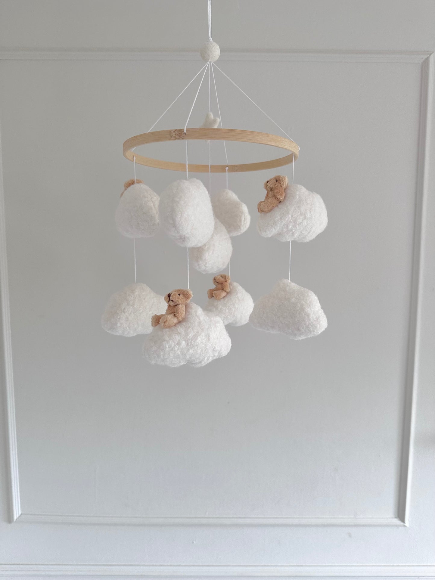 BABY BEARS cot mobile. Handcrafted with soft boucle fabric.