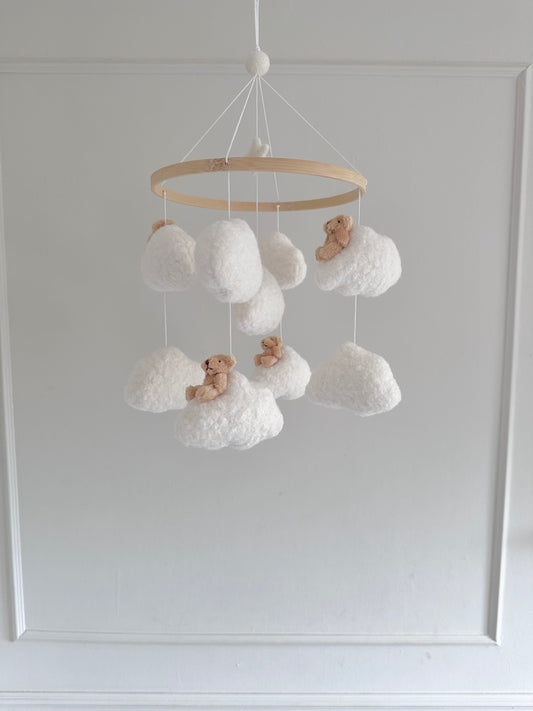 BABY BEARS  cot mobile.  Handcrafted with soft boucle fabric.