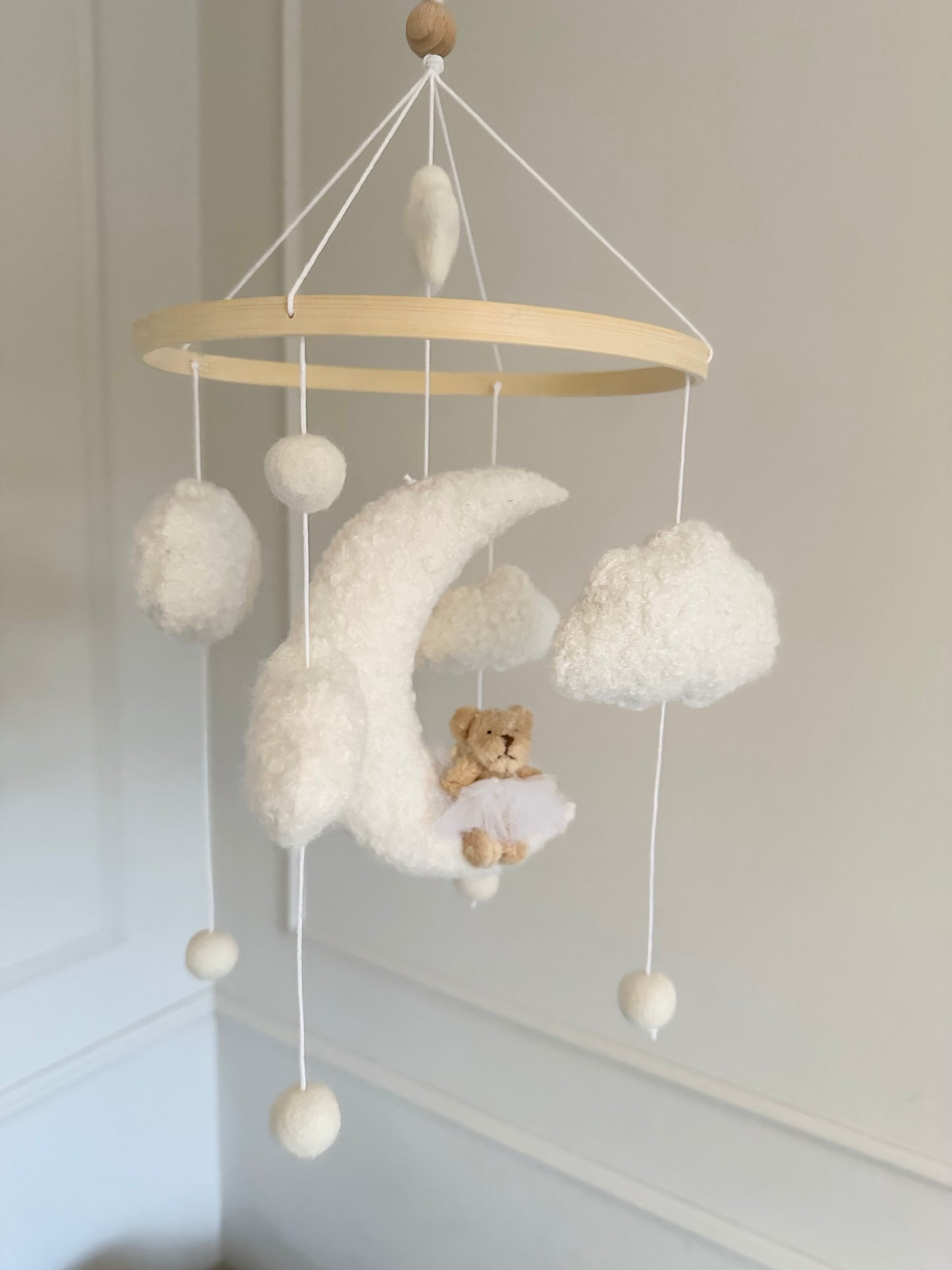 BALLERINA MOON cot mobile. Teddy cloud and moon.