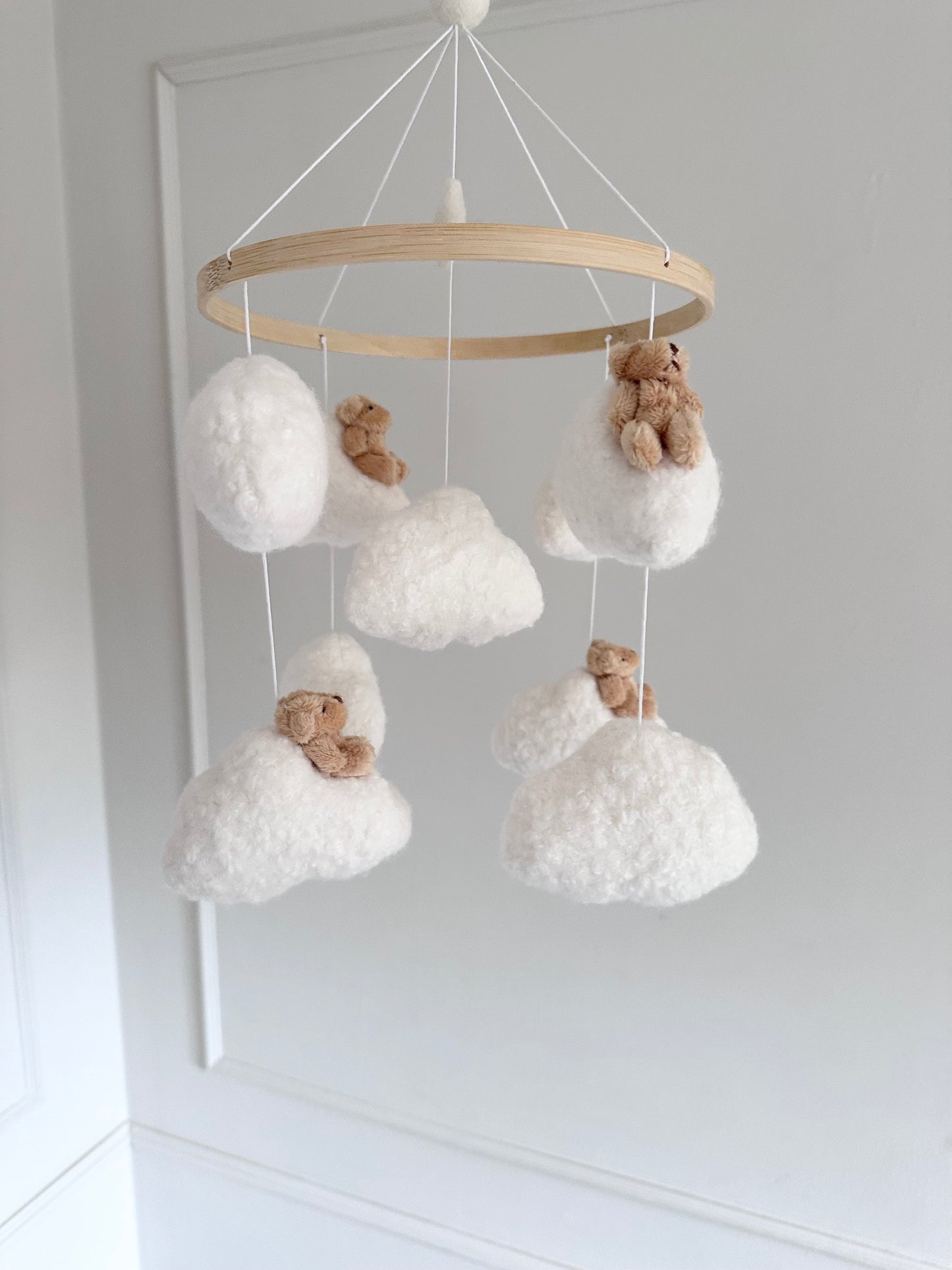 BABY BEARS cot mobile. Handcrafted with soft boucle fabric.