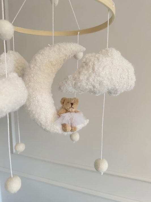 BALLERINA MOON cot mobile. Teddy cloud and moon.
