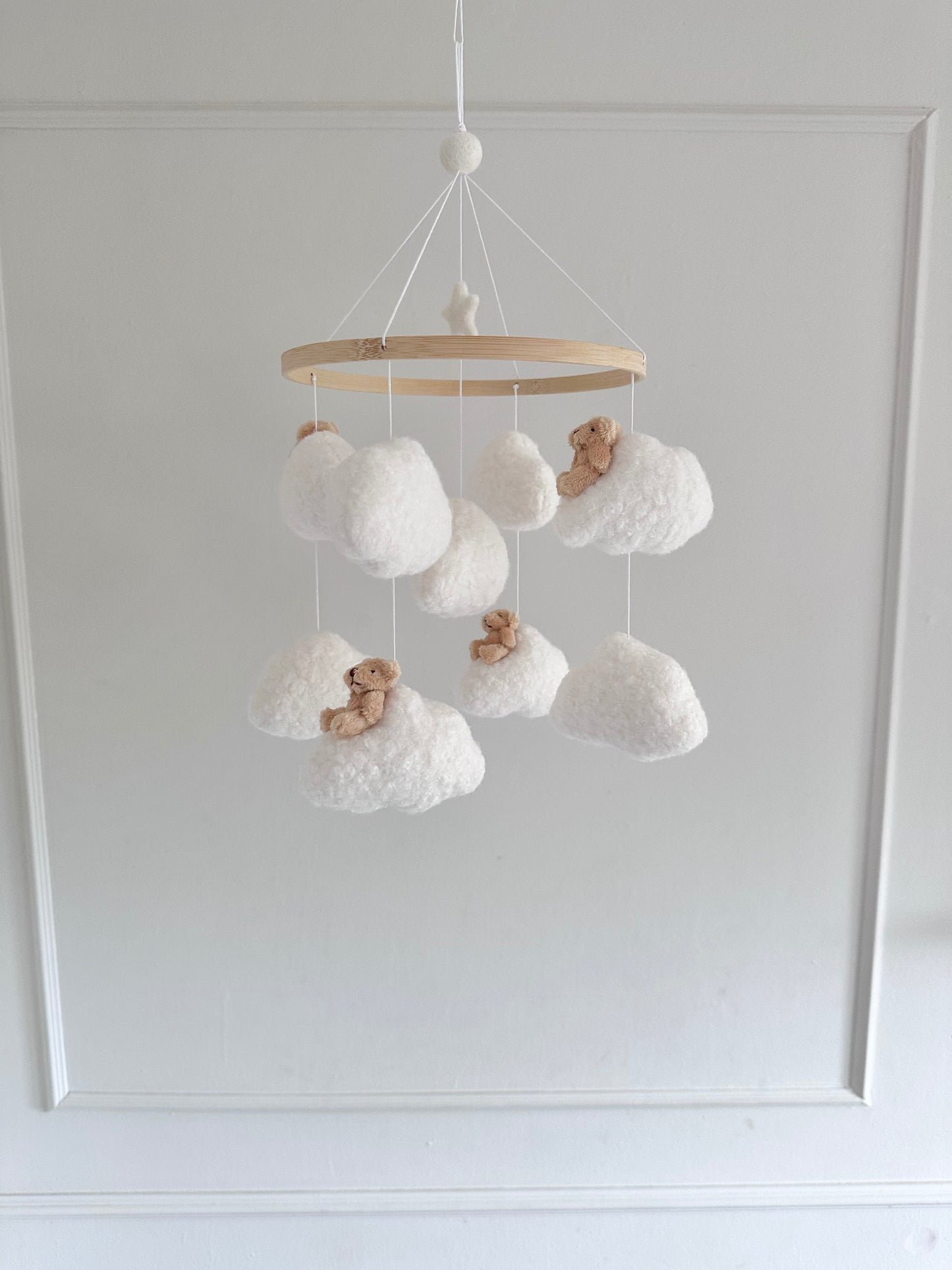 BABY BEARS cot mobile. Handcrafted with soft boucle fabric.