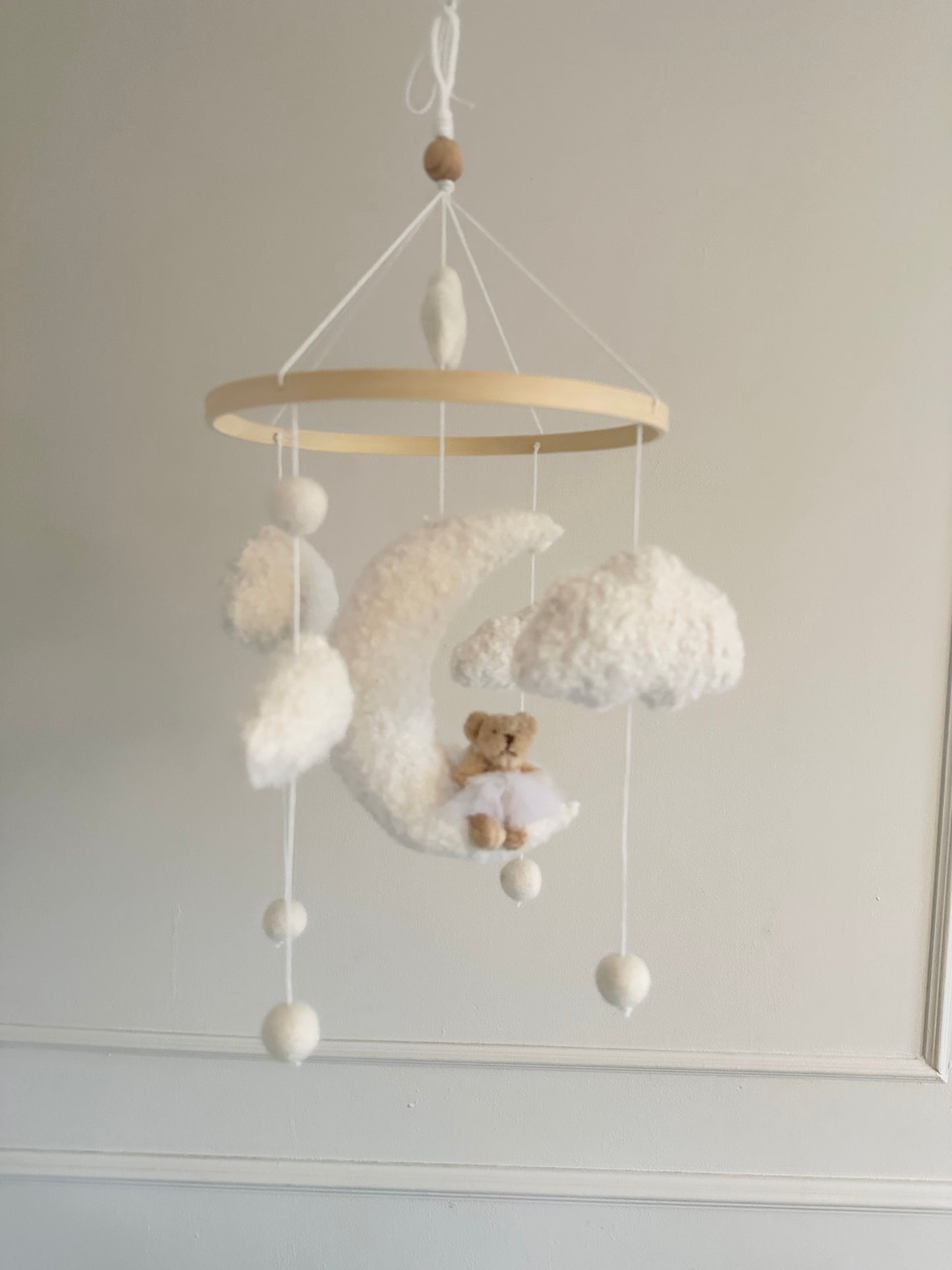 BALLERINA MOON cot mobile. Teddy cloud and moon.