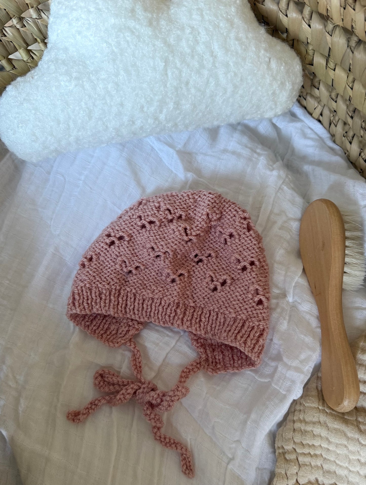 HAND KNITTED BABY BONNET