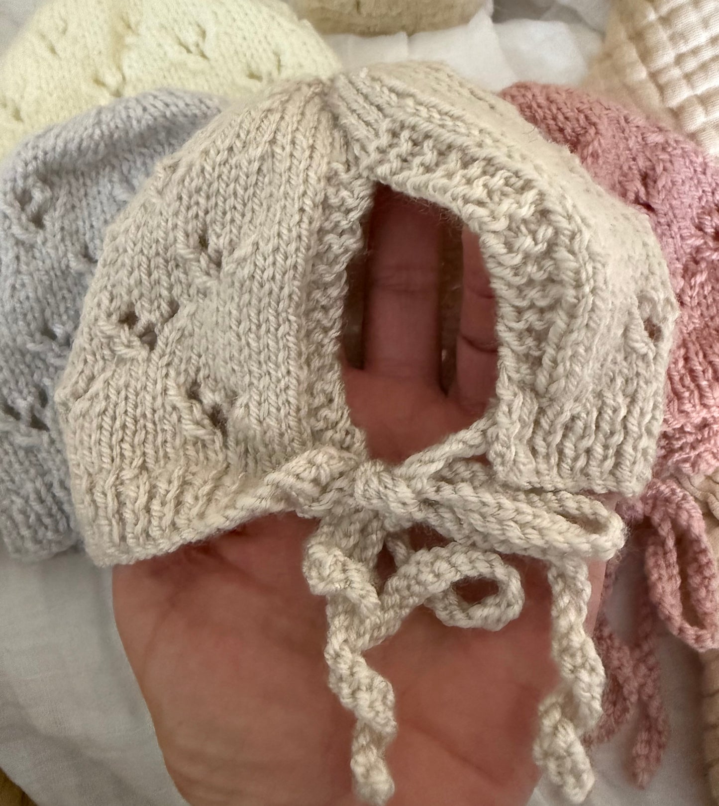 HAND KNITTED BABY BONNET
