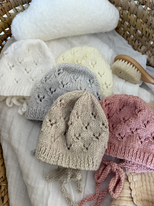 HAND KNITTED BABY BONNET