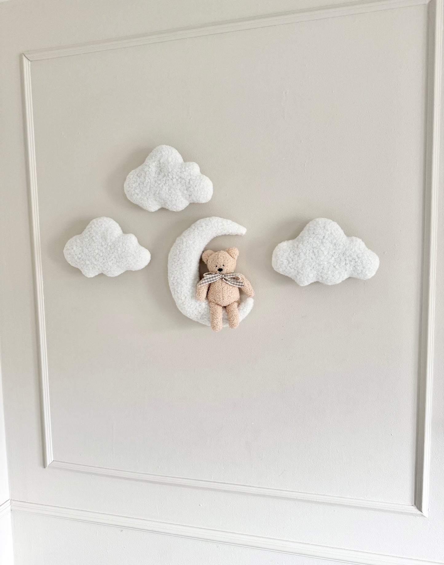 Teddy, moon, and cloud nursery wall set.