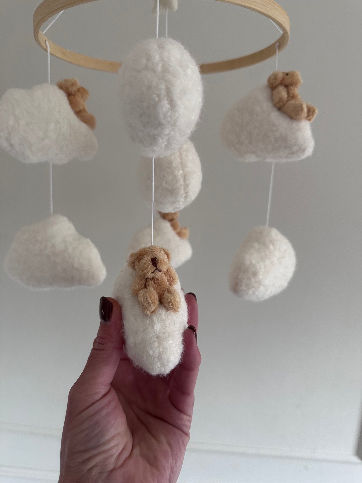 BABY BEARS  cot mobile.  Handcrafted with soft boucle fabric.