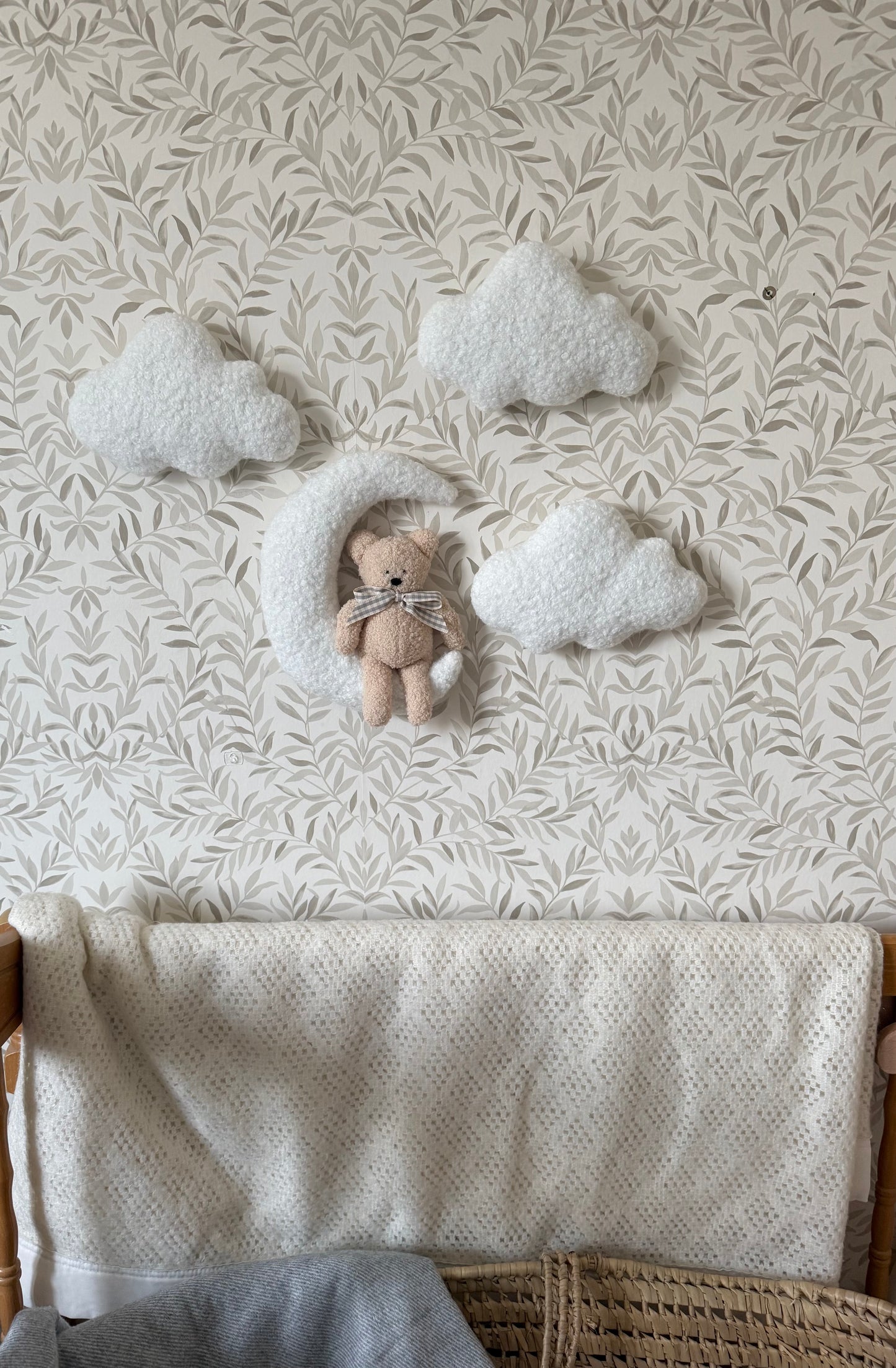 Teddy, moon, and cloud nursery wall set.