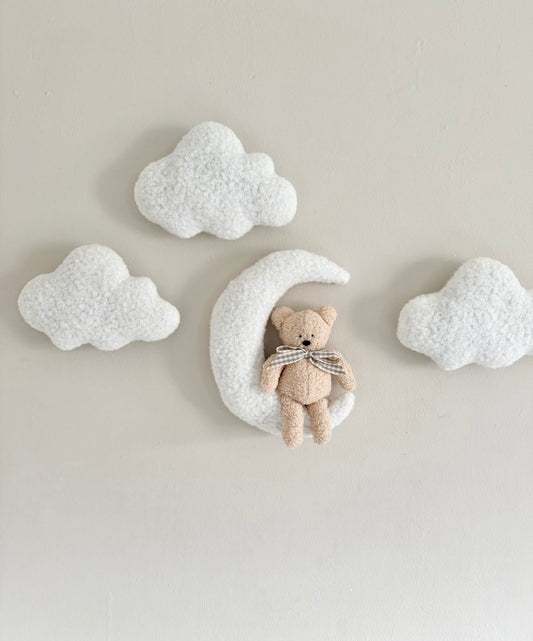 Teddy, moon, and cloud nursery wall set.