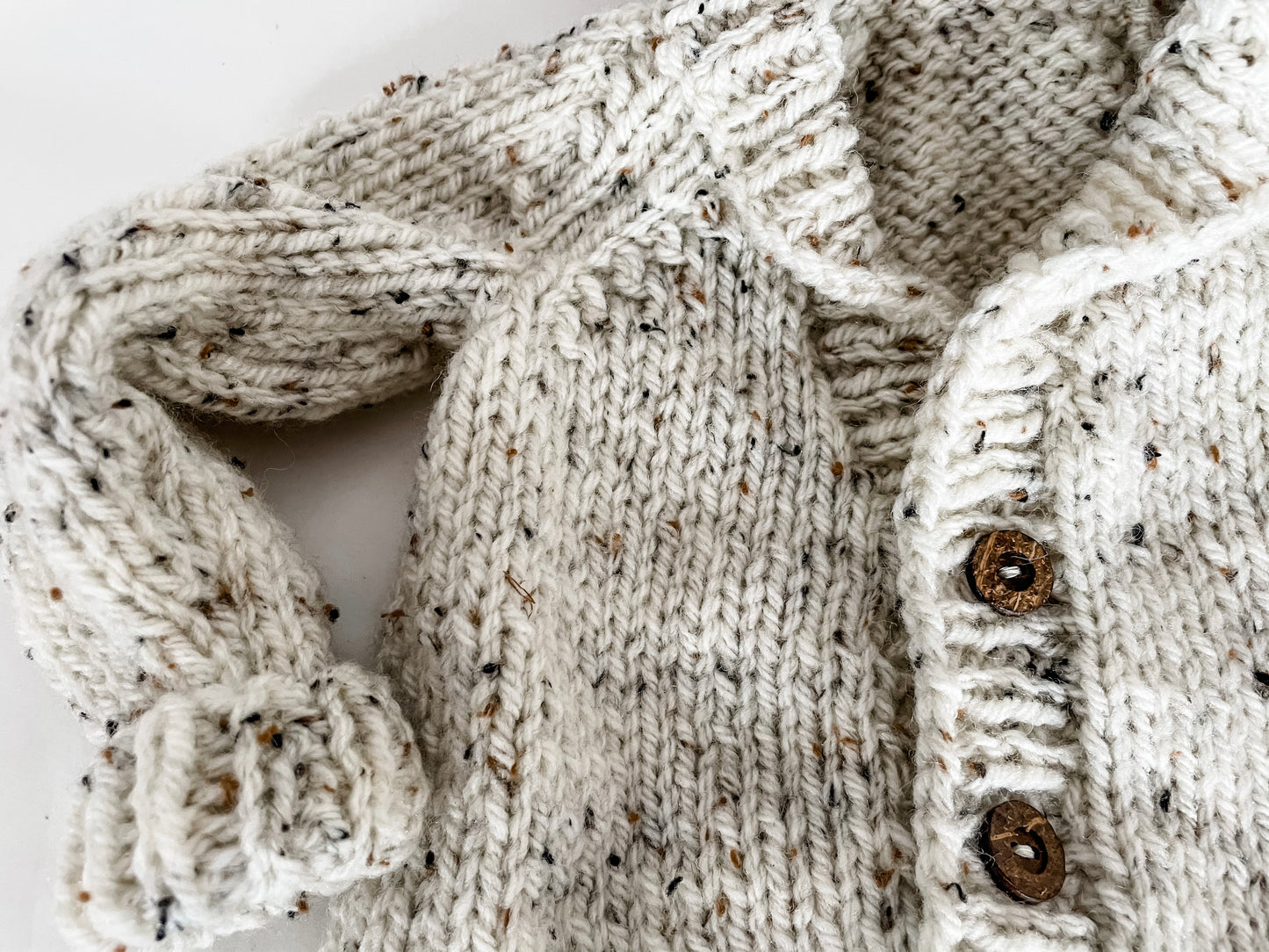 HAND KNITTED CARDIGAN- speckled baby knitwear