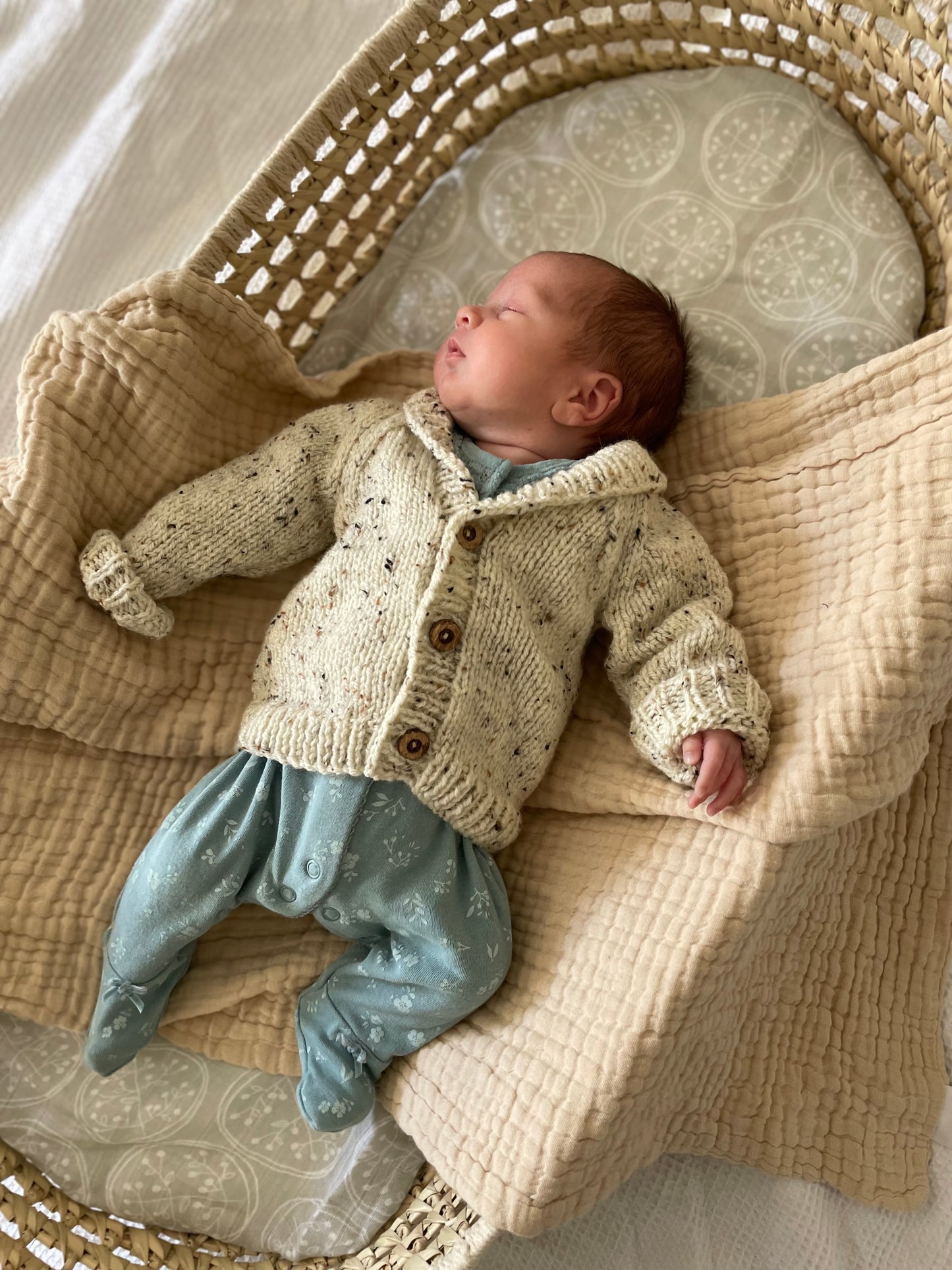 HAND KNITTED CARDIGAN- speckled baby knitwear