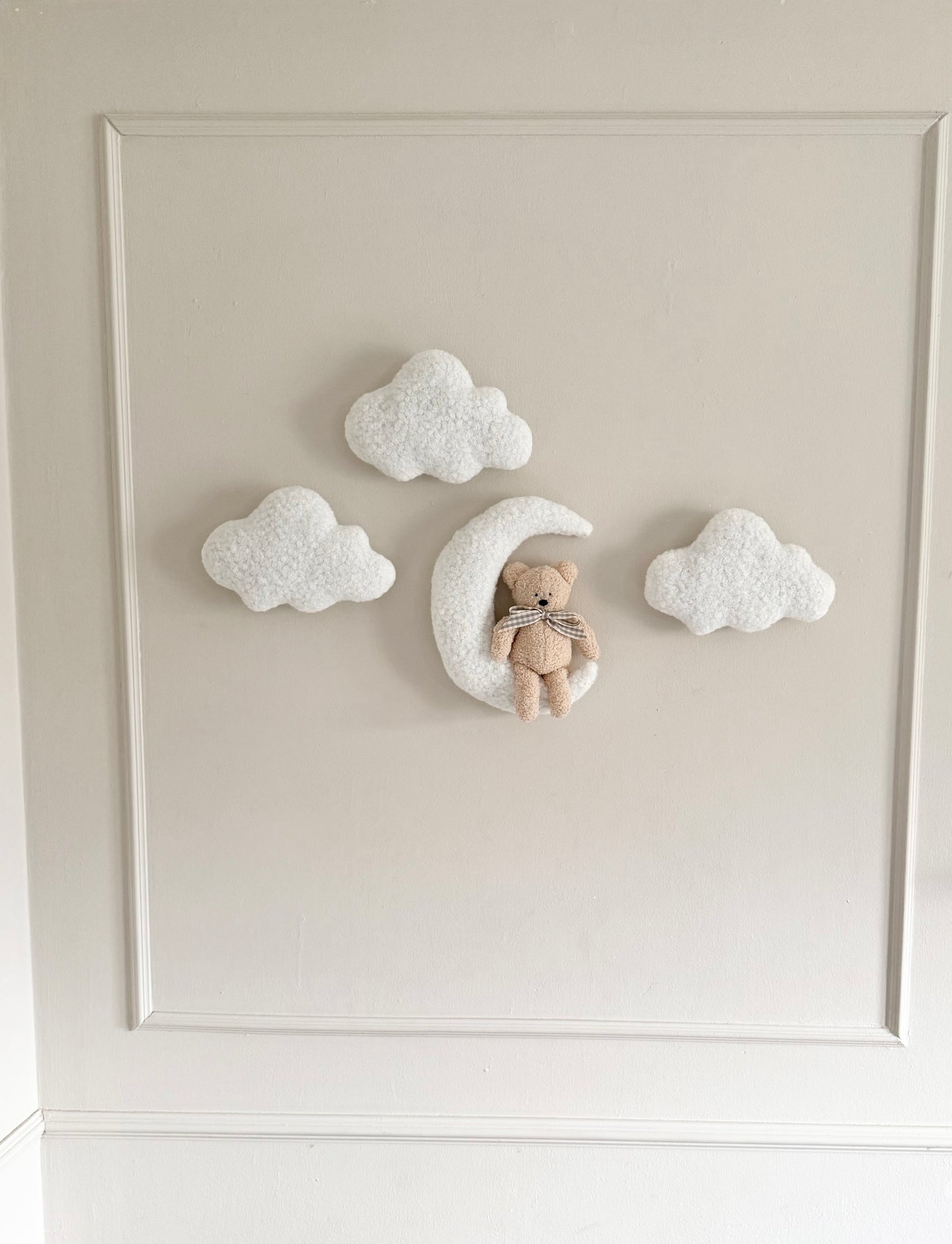 Teddy, moon, and cloud nursery wall set.