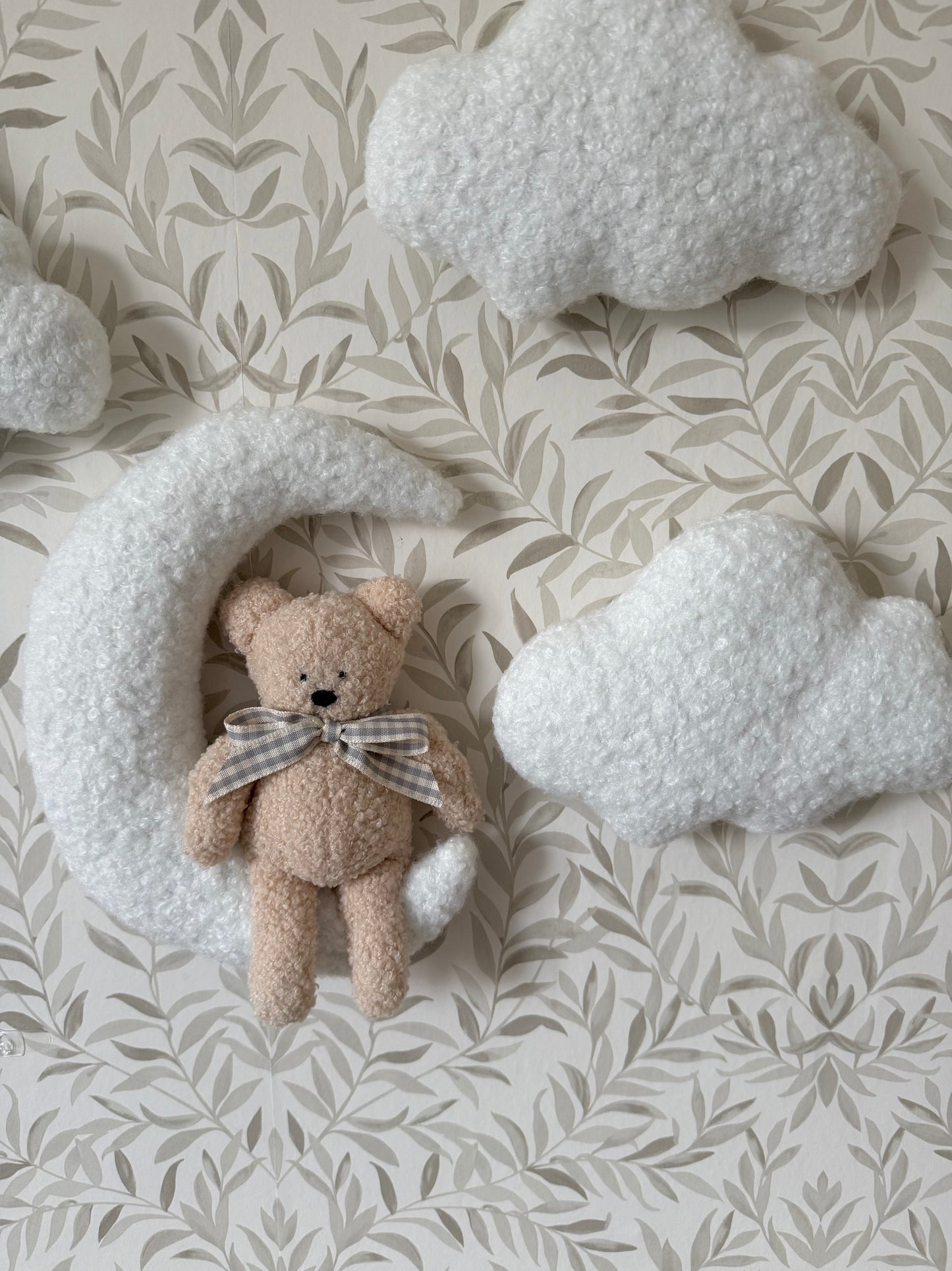 Teddy, moon, and cloud nursery wall set.