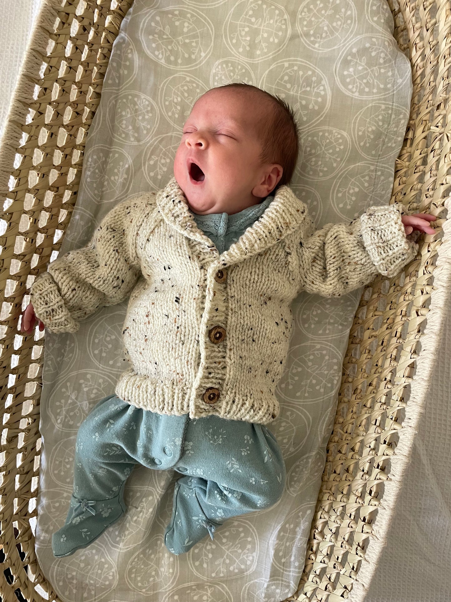 HAND KNITTED CARDIGAN- speckled baby knitwear