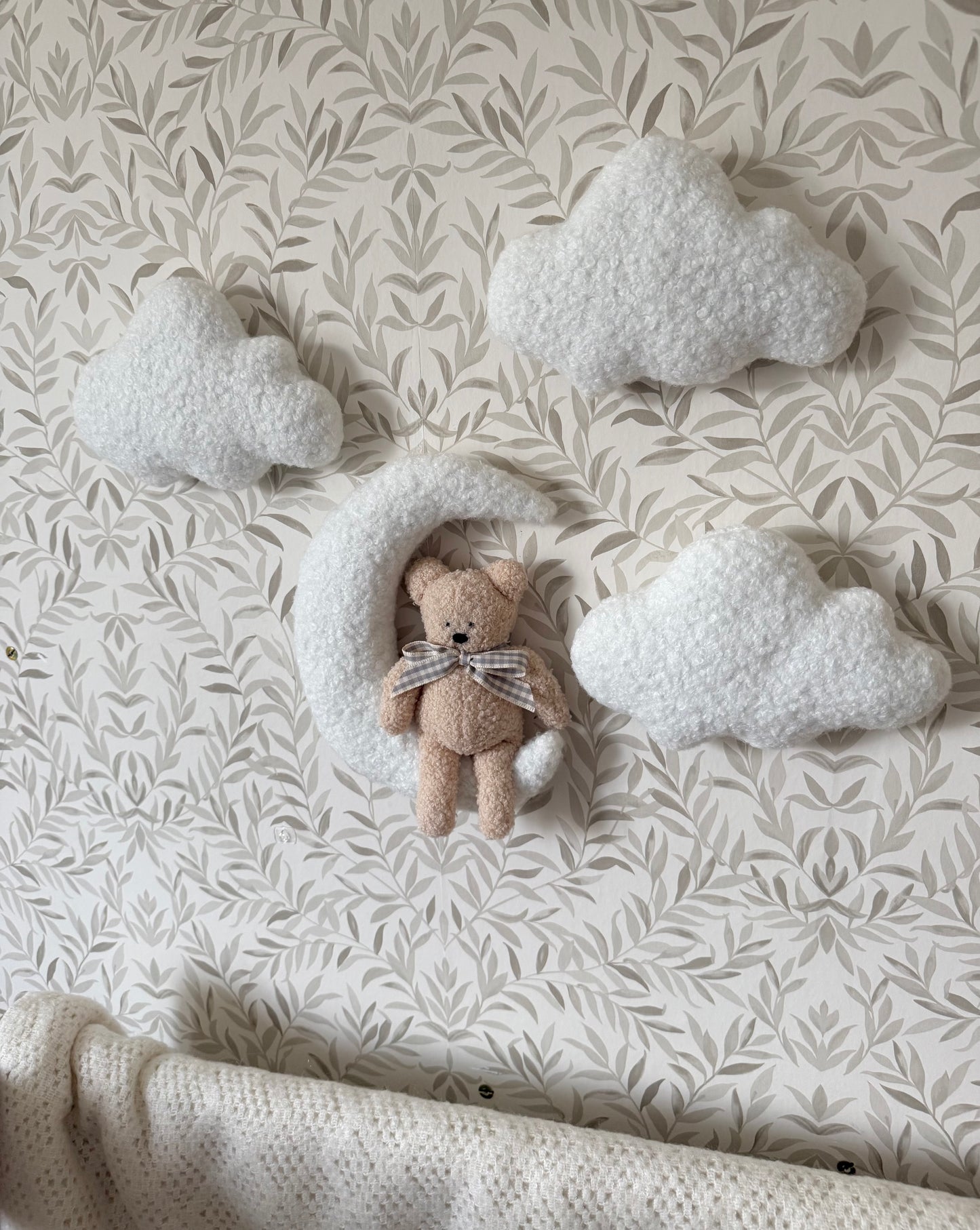 Teddy, moon, and cloud nursery wall set.