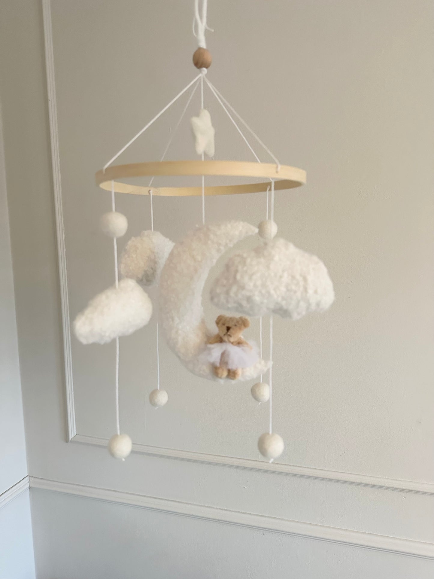 BALLERINA MOON cot mobile. Teddy cloud and moon.