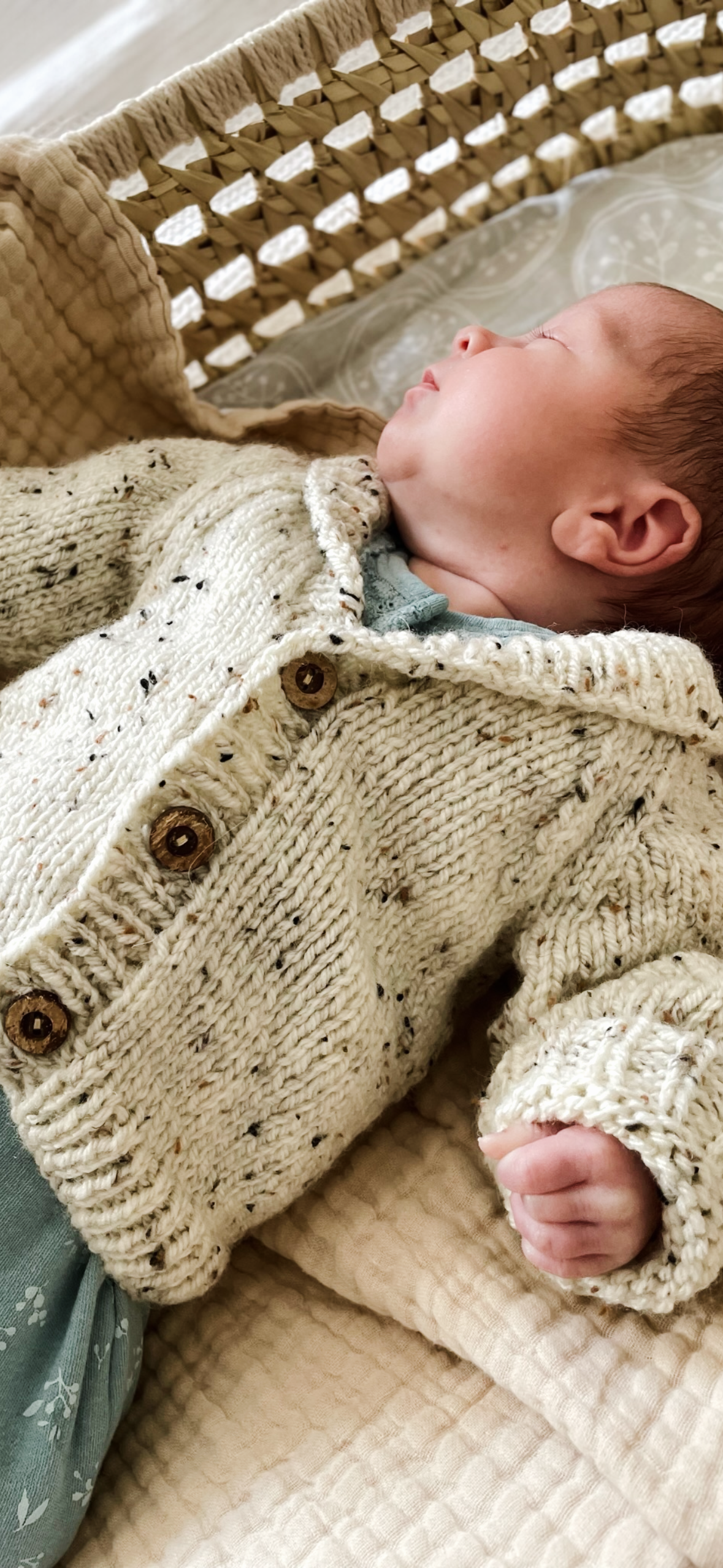 HAND KNITTED CARDIGAN- speckled baby knitwear