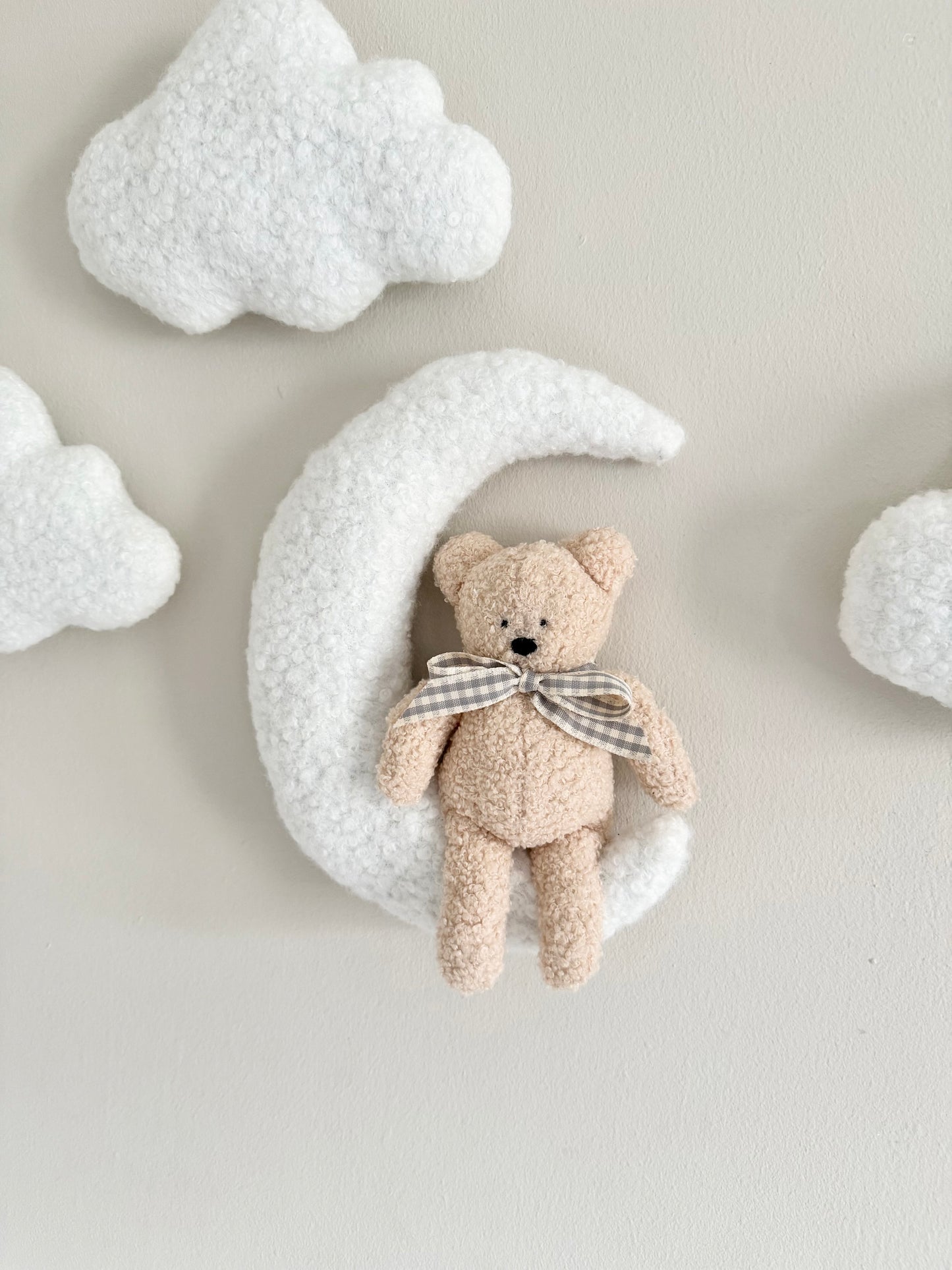 Teddy, moon, and cloud nursery wall set.