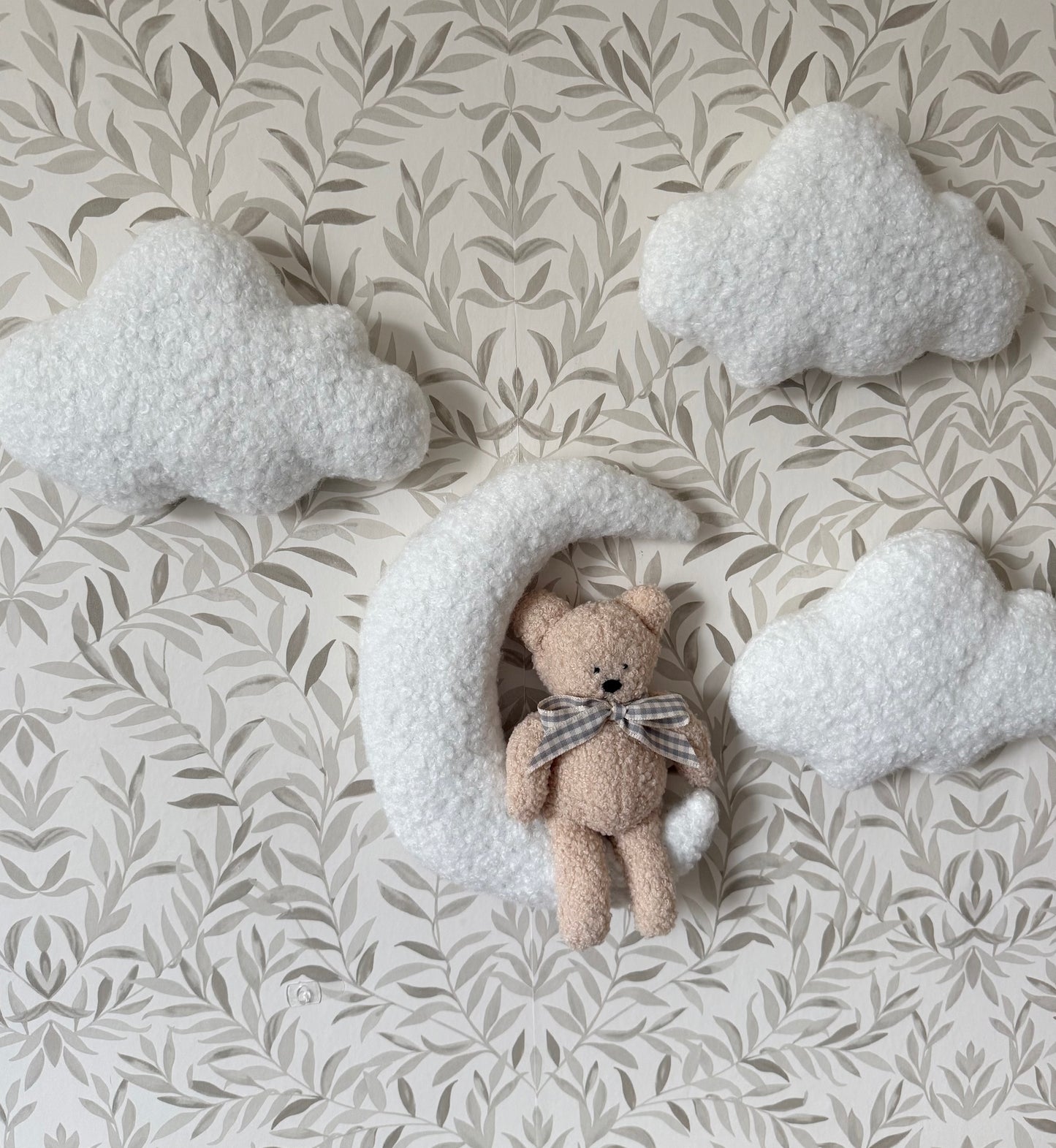 Teddy, moon, and cloud nursery wall set.