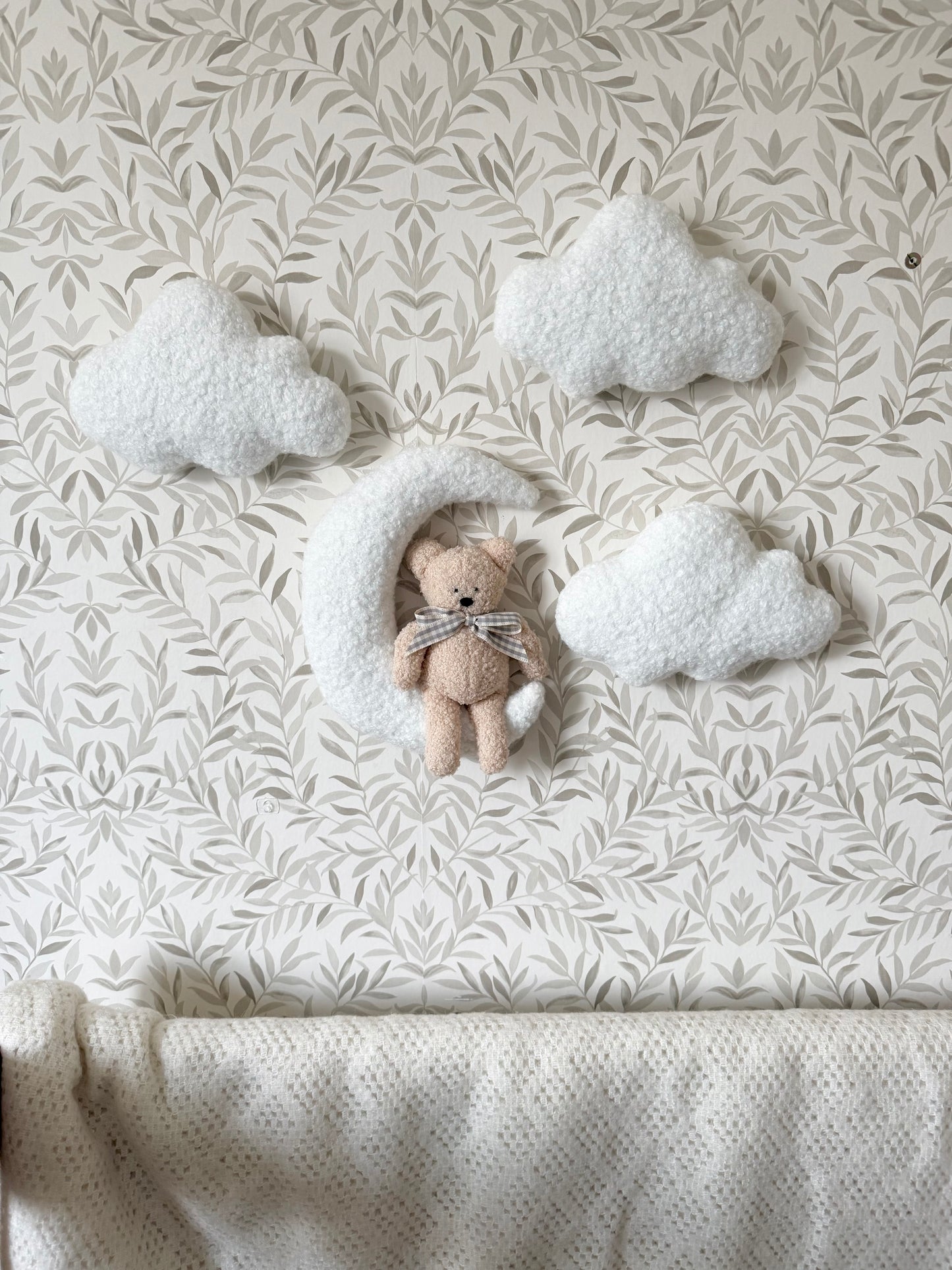 Teddy, moon, and cloud nursery wall set.